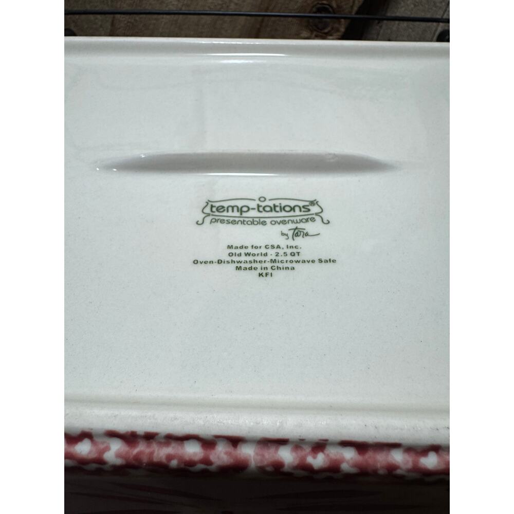 Temptations By Tara Old World Red 2.5 Quart Rectangle Baking Dish Rack Trivet - Picture 6 of 8